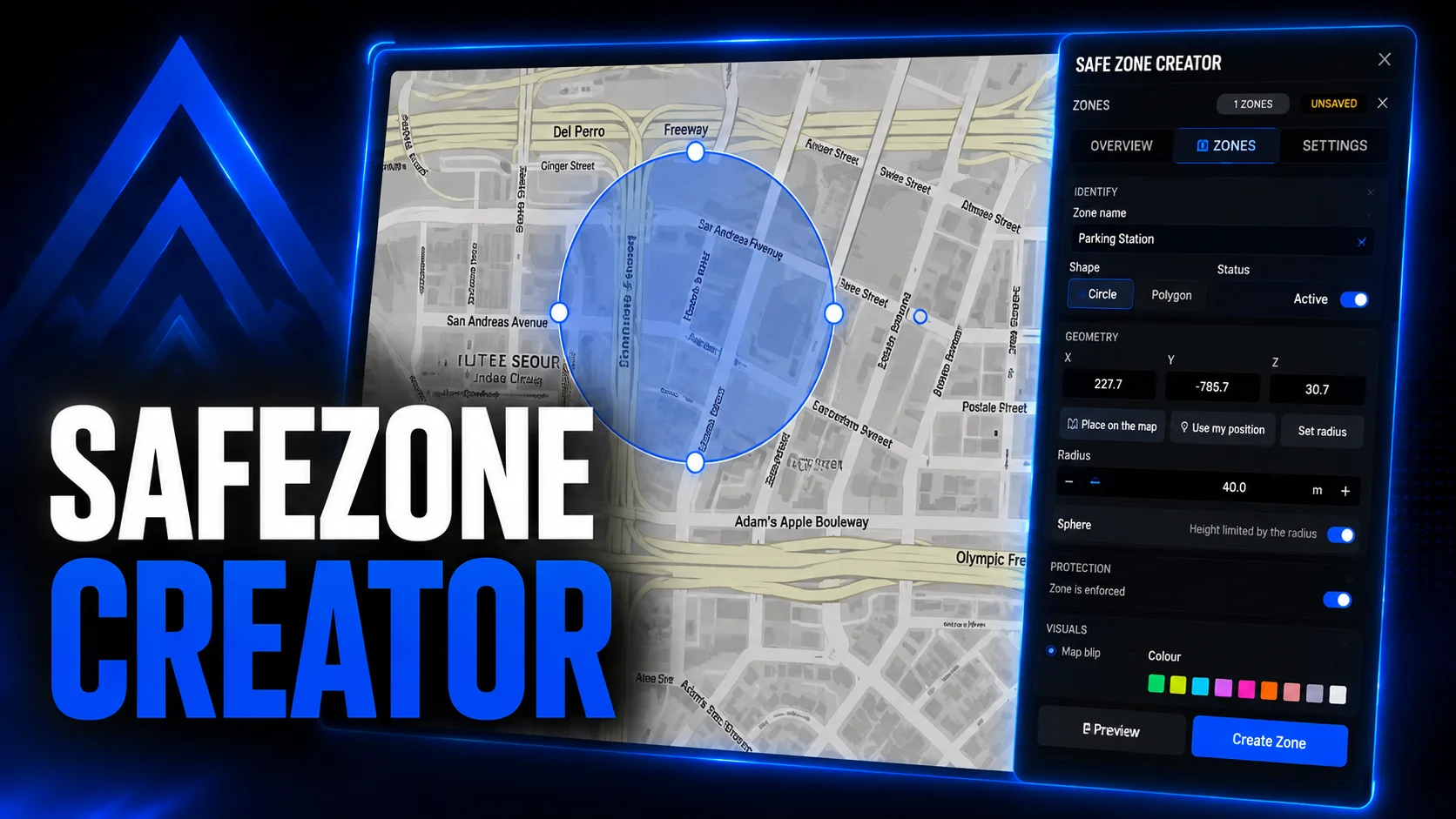 FiveM Safe Zone Script 🛡️ In-Game Zone Creator, +10 Rules, +17 Configurable Modules (ESX/QB/QBox) product image (1)