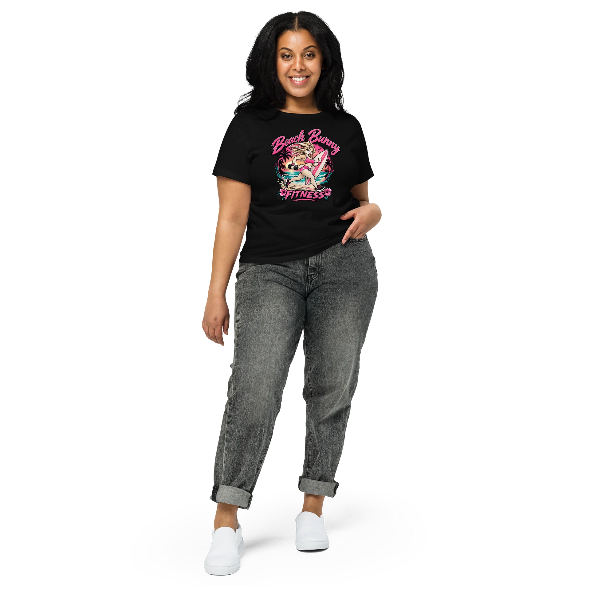 Beach vibes meet gym life. The Beach Bunny Fitness Classic Tee features our signature athletic Beach Bunny design with a bold tropical sunset and vibrant pink style. Made for workouts, beach days, or product image (4)