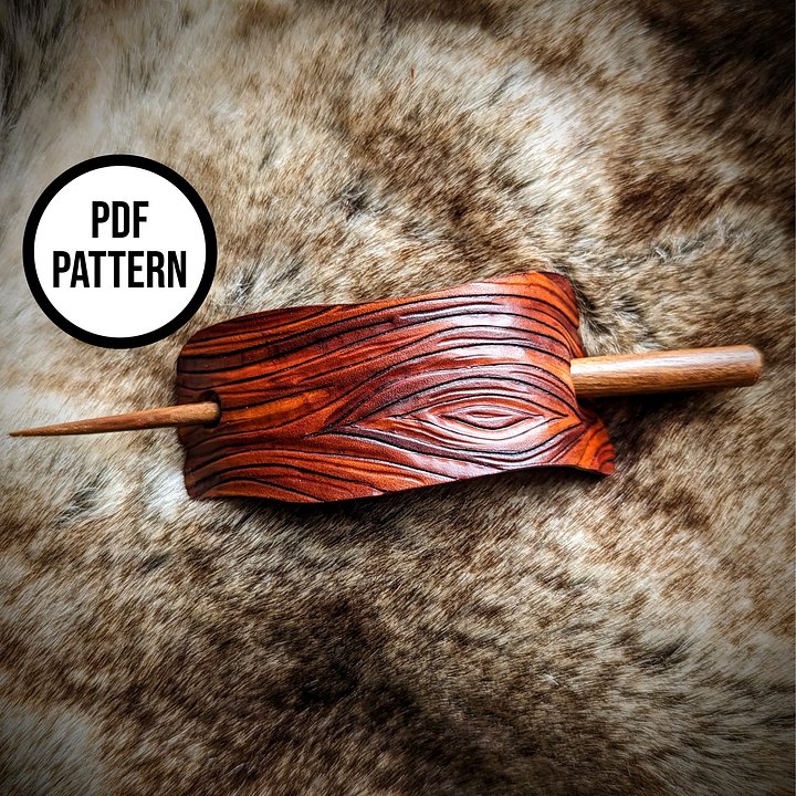 Leather Woodgrain Hair Stick - PDF Pattern for Leathercraft product image (1)