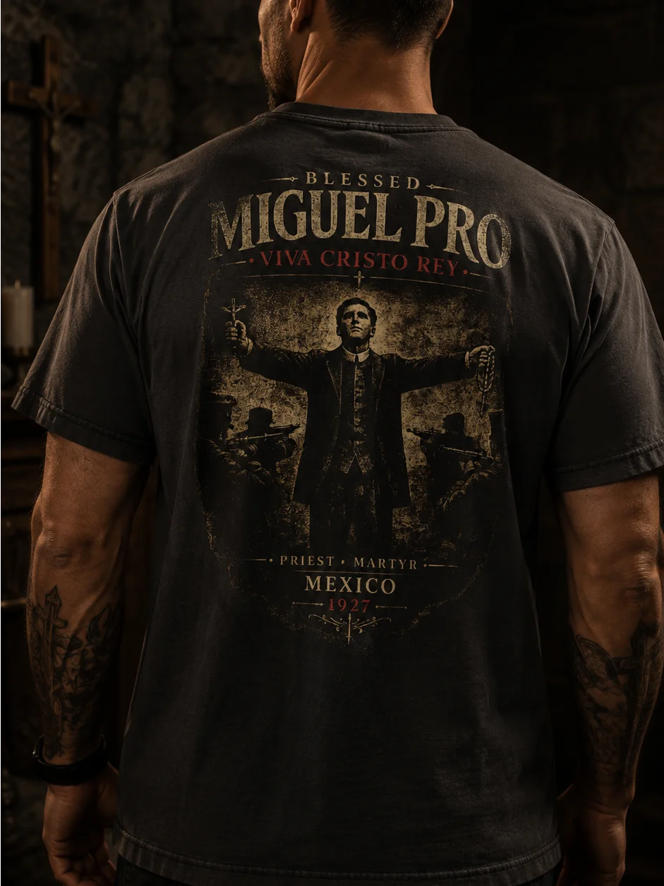 Blessed Miguel Pro — Viva Cristo Rey Heavyweight Tee product image (1)