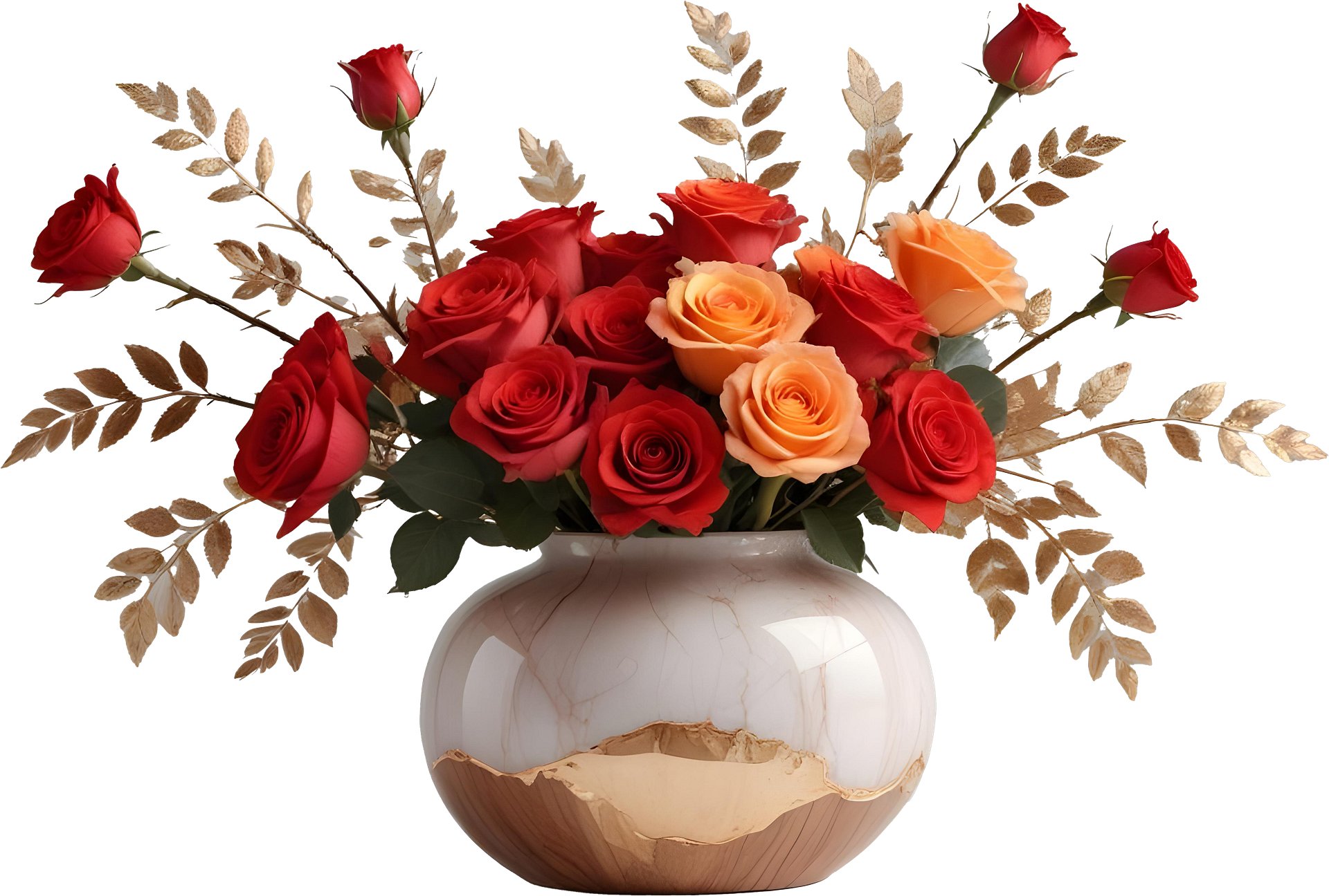 Golden Elegance – Marble and Gold Rose Vase PNG product image (1)