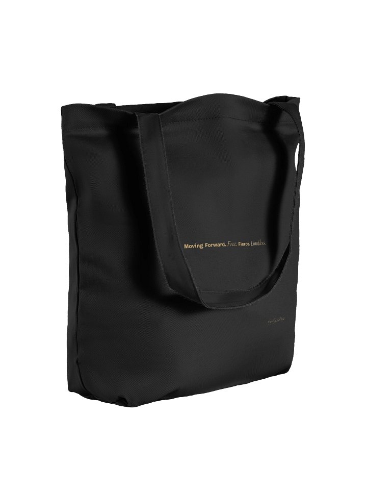 Soully Mine- GOLD PRINT Moving Forward. Free. Fierce. Limitless Tote Bag in Black product image (1)