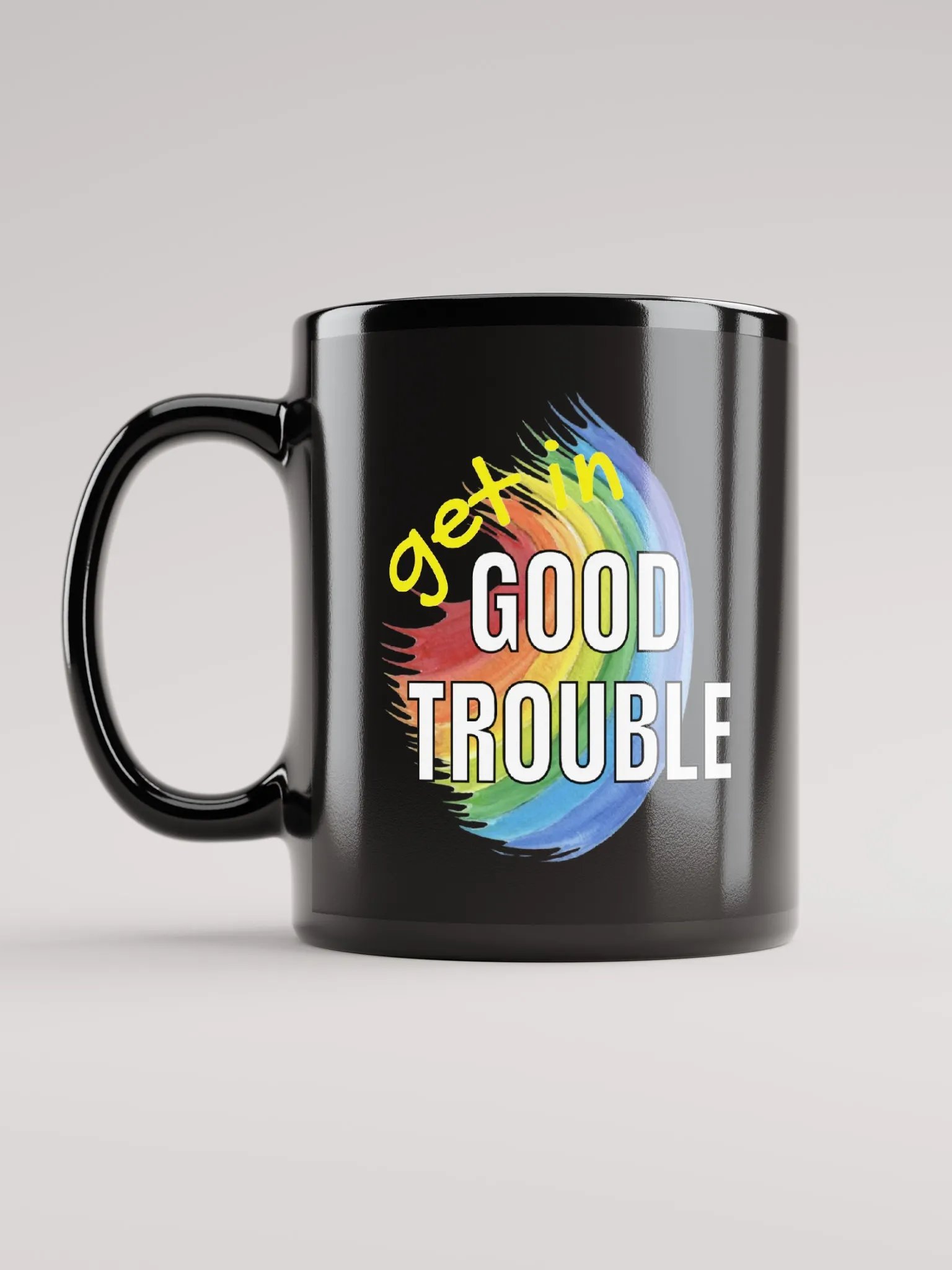 Good Trouble, Black Mug 11 oz, Yellow Letters product image (1)