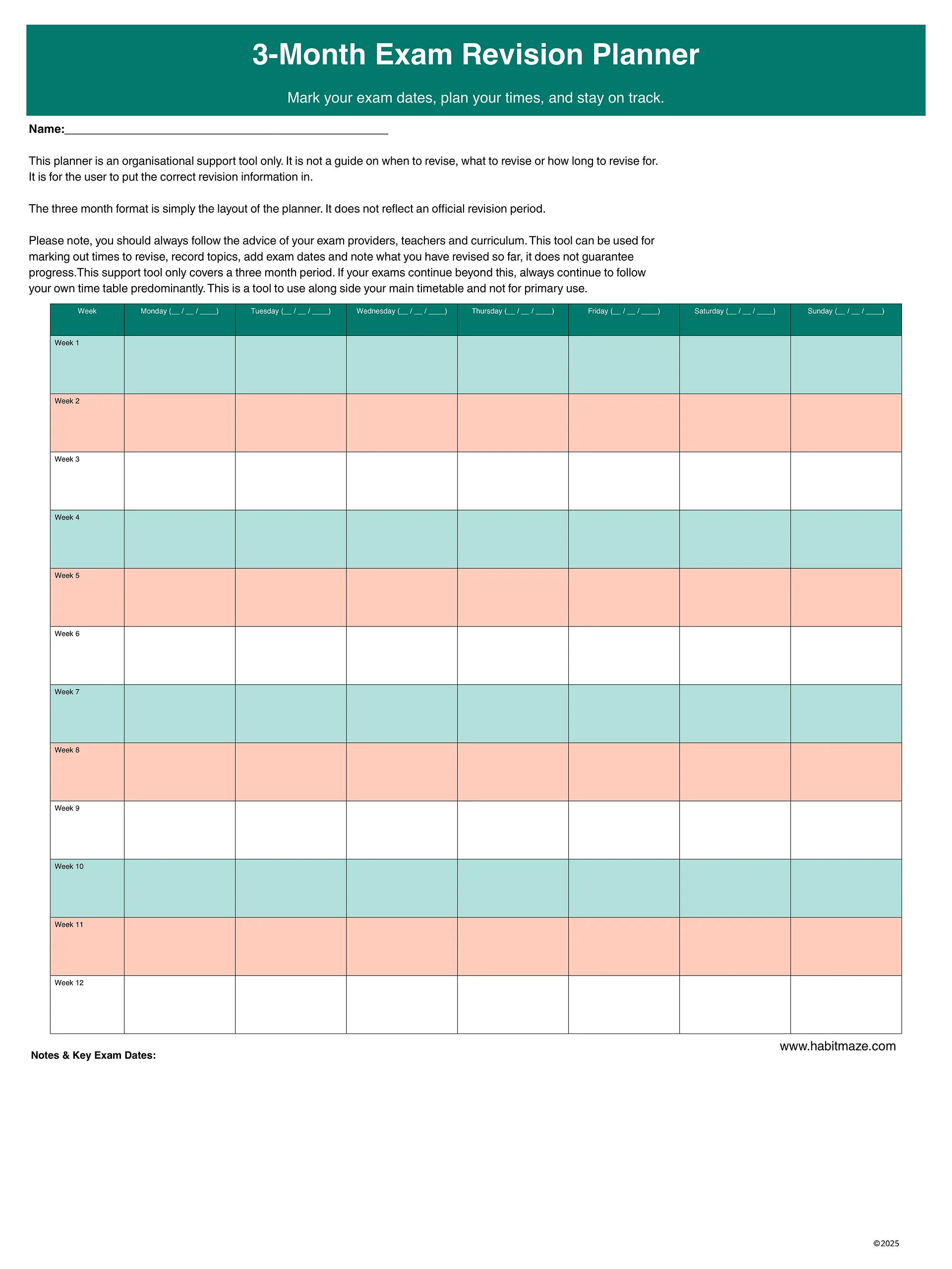 3 Month Exam Revision Planner product image (1)