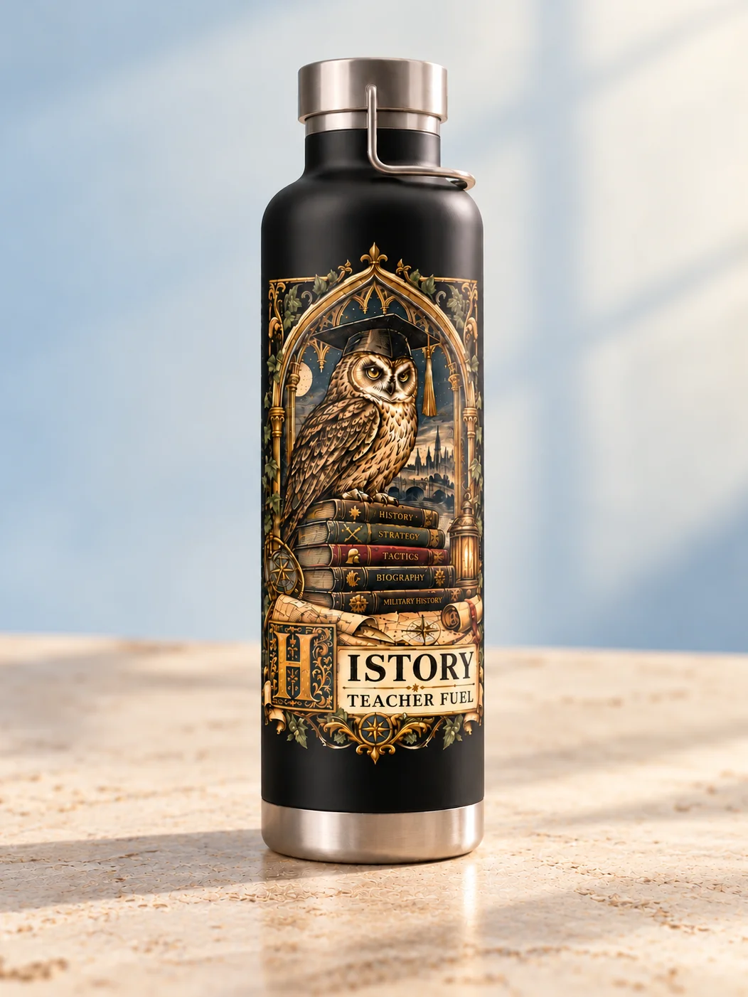 History Teacher Fuel Insulated Bottle, 22 oz Stainless Steel, Black product image (2)