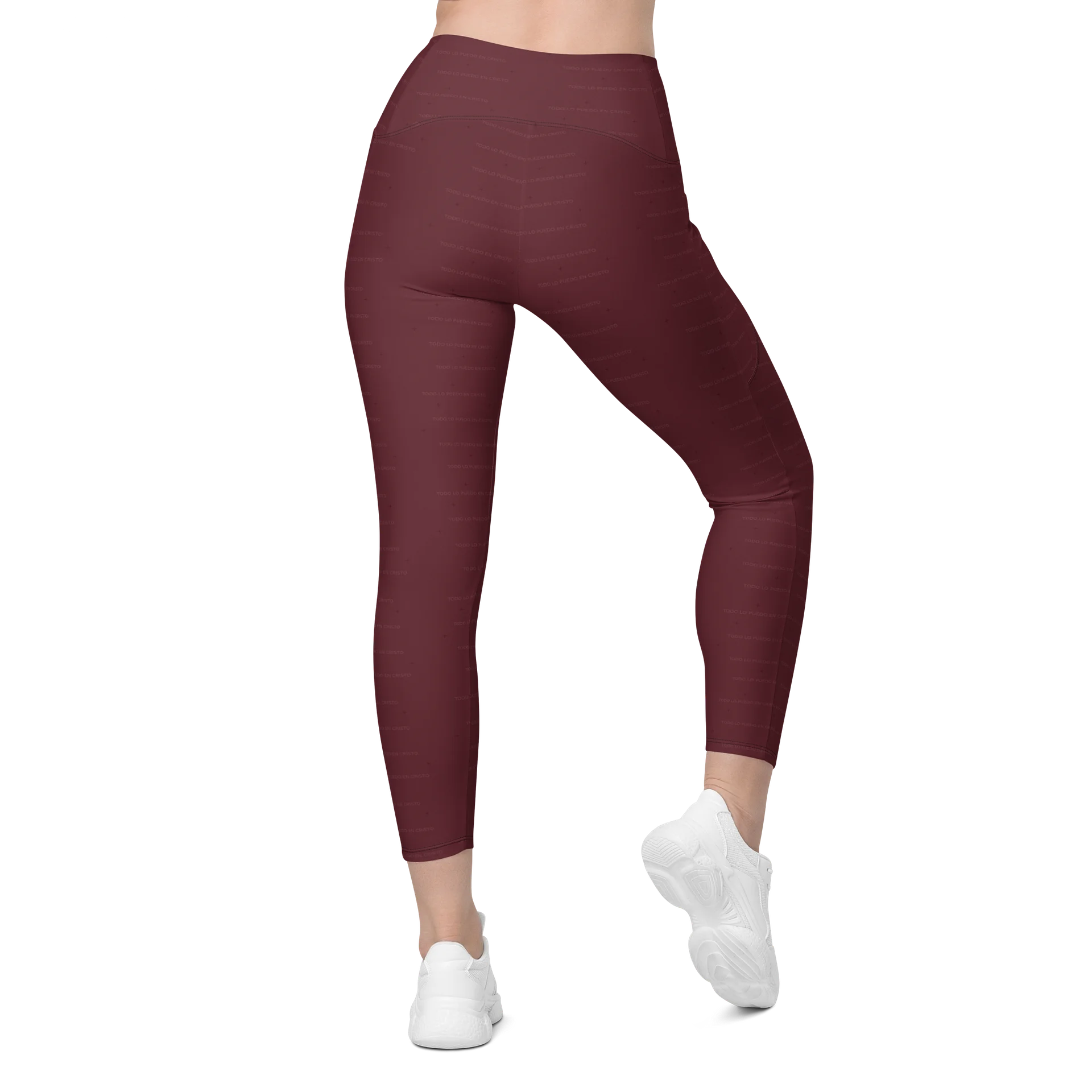 Crossover Leggings with Pockets — Women Who Lift (Burgundy) product image (2)