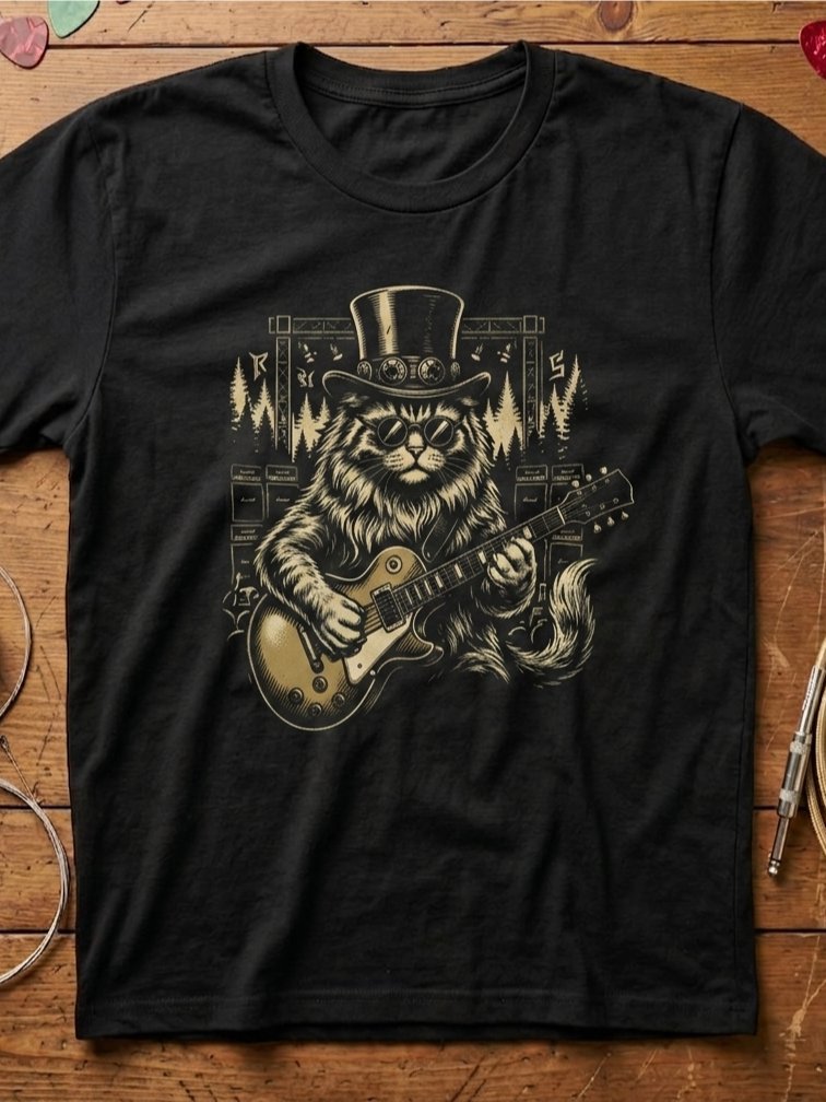 Slash Cat Guitar T-shirt | Funny Rock Music Guitar Tee product image (1)
