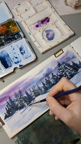 Los atardeceres de invierno también pueden ser muy coloridos 💜🩵💙

Ojalá que está acuarela invoque una buena nevada y temperat...