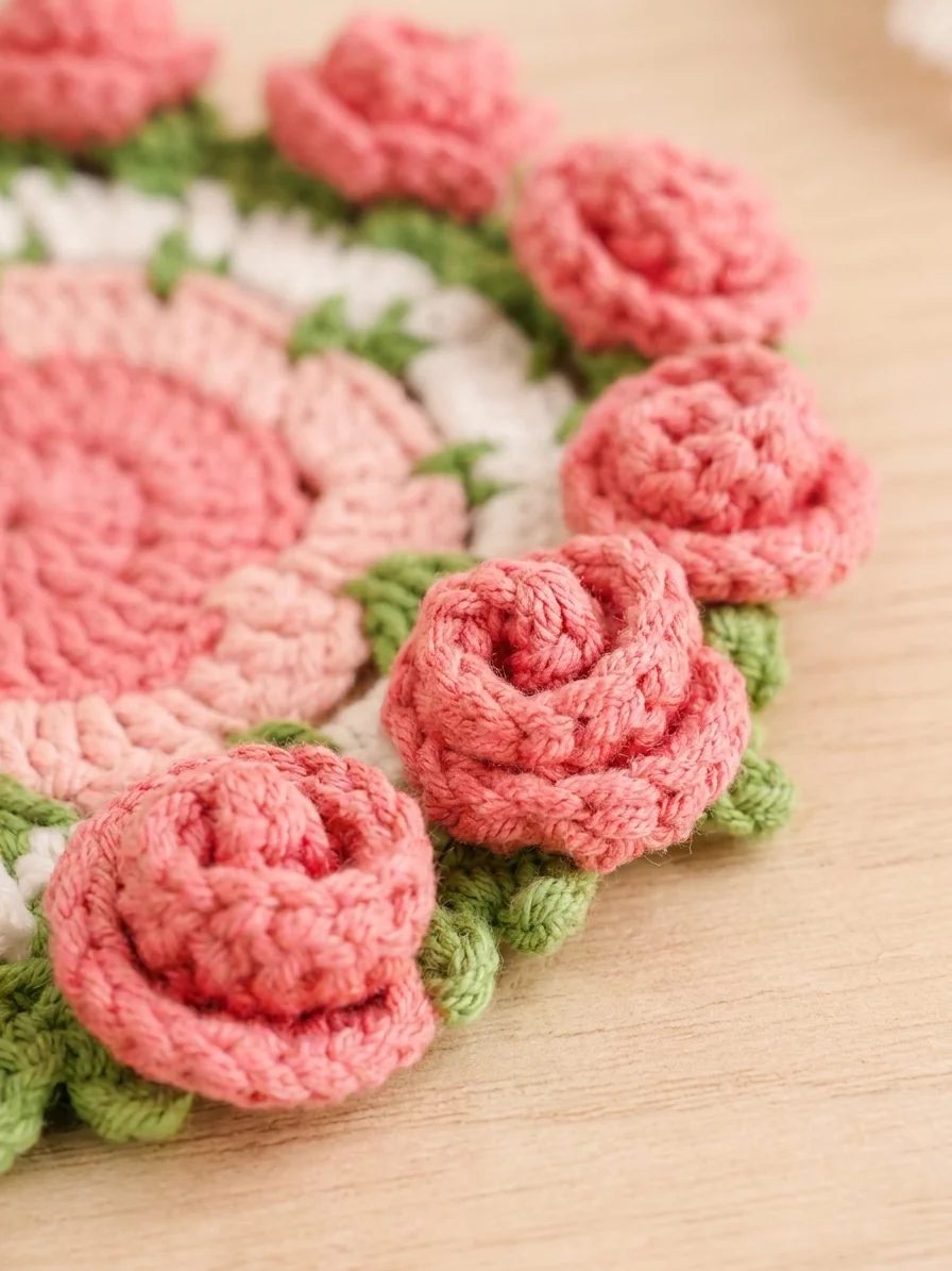 Crochet Rose Flower Pot Coaster Pattern product image (3)