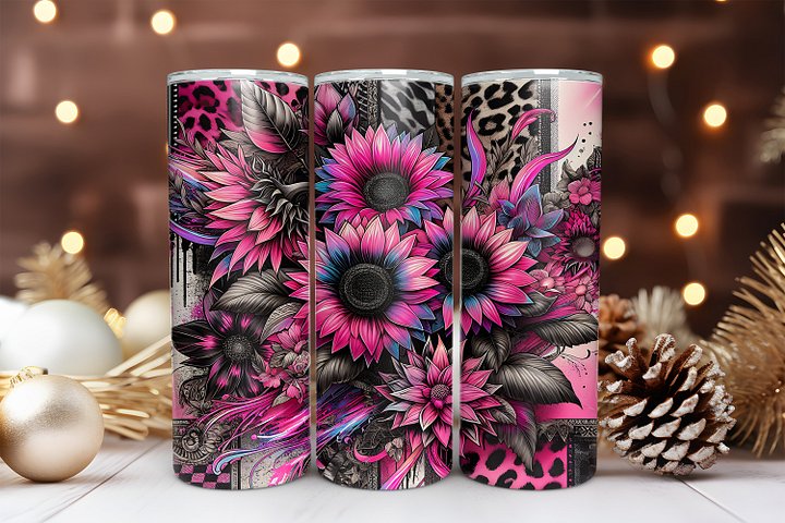 Neon Sunflowers 20 oz Skinny Tumbler Sublimation Design Digital Download PNG Instant DIGITAL ONLY Neon Leopard Sunflower 1 Tumbler Wrap product image (1)