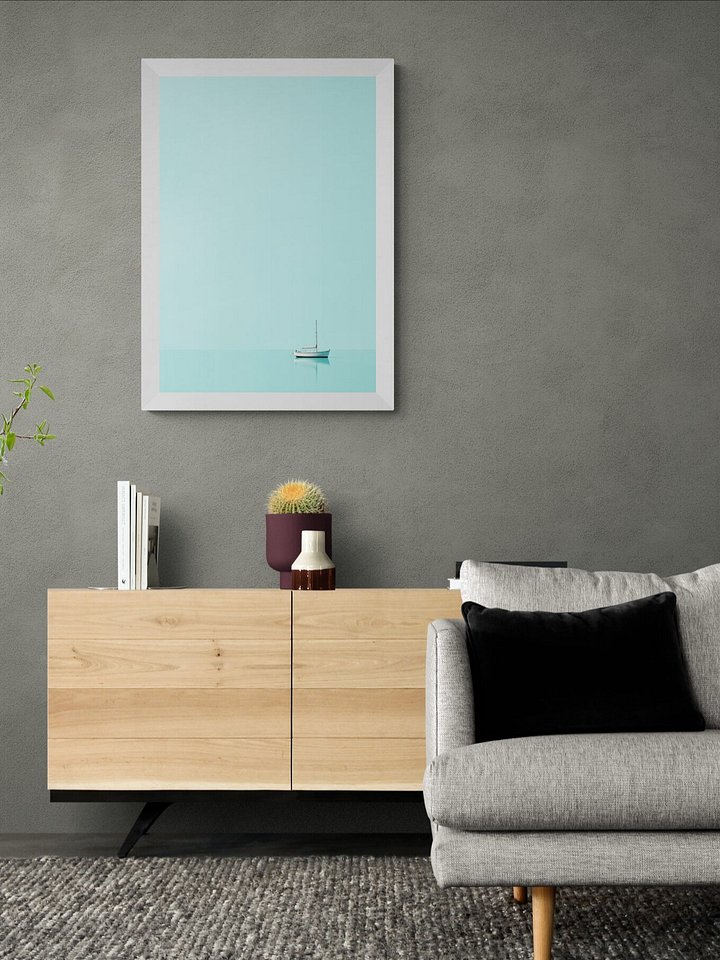 Tiny Sailboat on a Light Blue Sea product image (1)