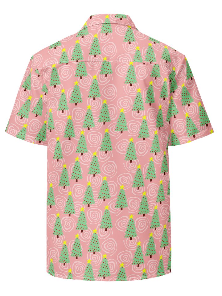 Mint Green Christmas Trees on Pink Oversized Button Down Shirt product image (2)