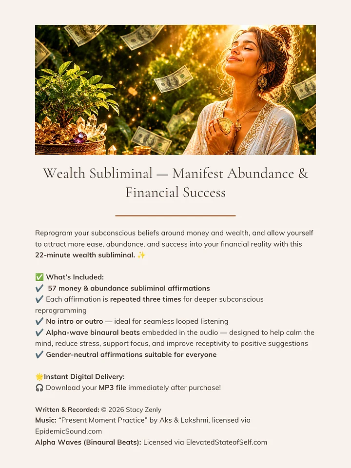 Wealth Subliminal — Manifest Abundance & Financial Success | MP3 Download product image (2)