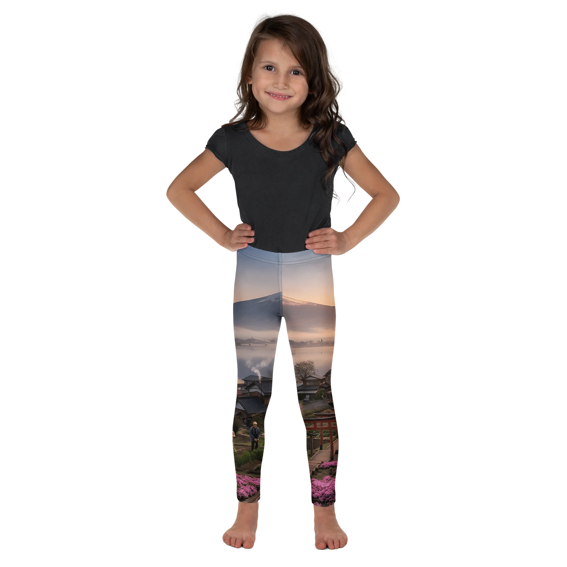 Mount Fuji & Japanese Village Kids Leggings | All-Over Print Stretch Pants product image (5)