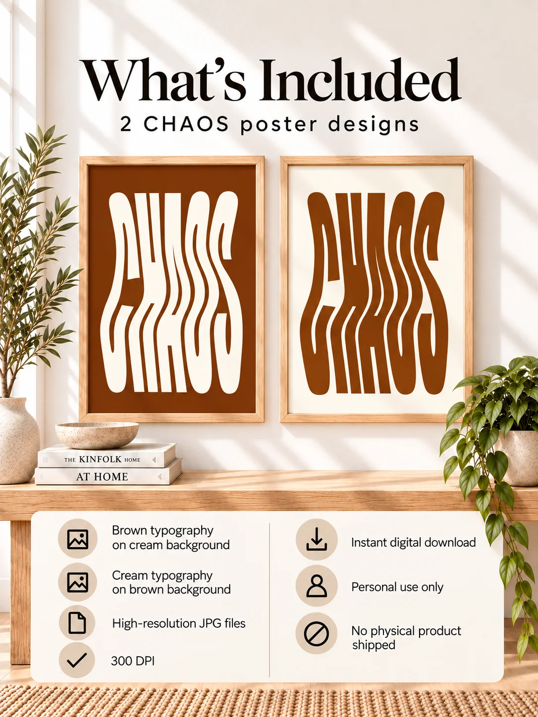 CHAOS Typography Poster Wavy Retro Printable Wall Art Brown Cream Y2K Dorm Decor Funky Graphic Digital Download product image (2)
