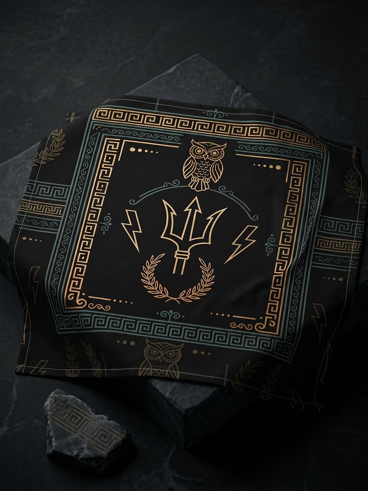 Greek Mythology Emblem Bandana – Trident, Owl & Laurel Design product image (1)