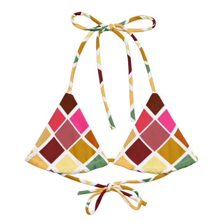 Colorful Square Pattern Design String Bikini Top - v5 product image (2)