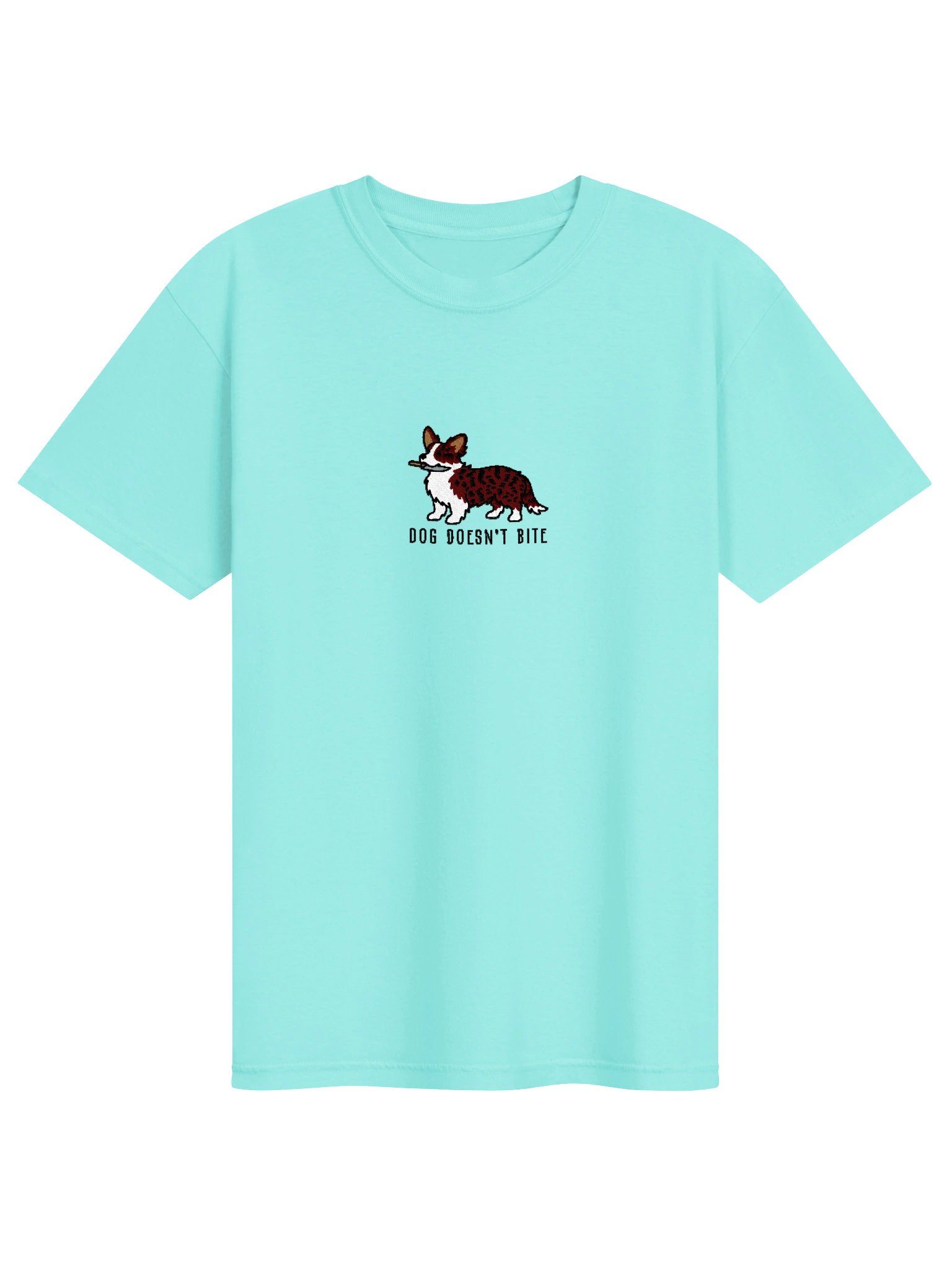 Dog Doesn't Bite Funny Chibi-Style Embroidered T-Shirt for Cardigan Welsh Corgi(Brindle) Owners product image (1)