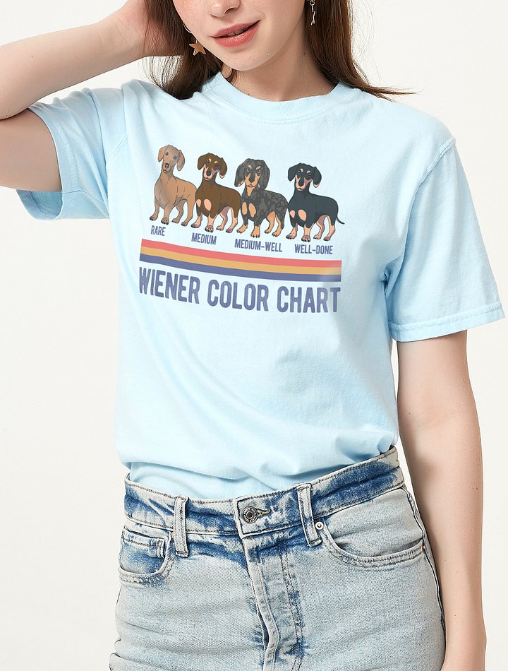 Dachshund Color Chart T-Shirt | Funny Retro-Style Weiner Color Types for Doxie Dog Lovers product image (2)