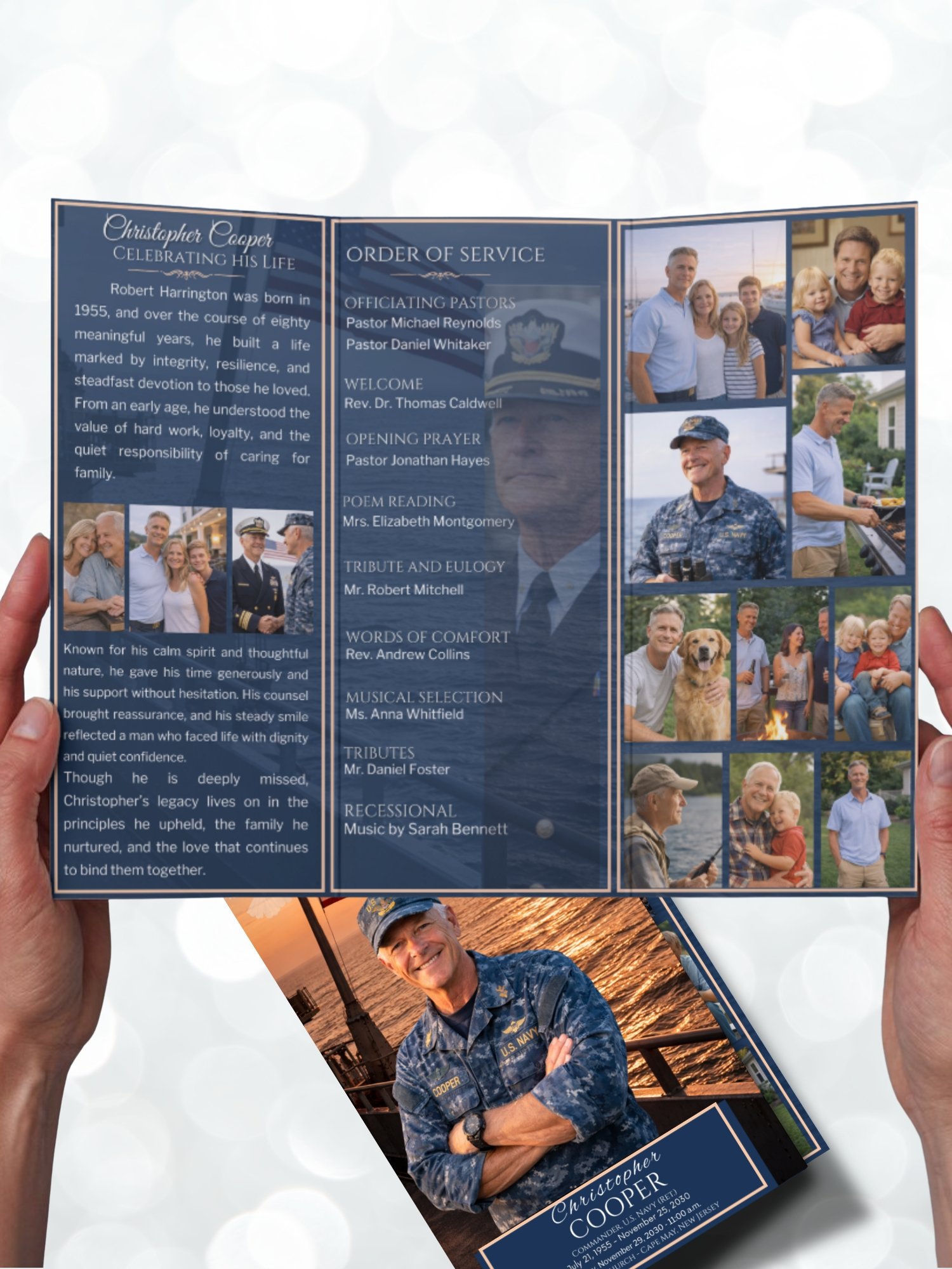 US Navy Trifold Funeral Program Template • Sunset Landscape with Flag • Editable in Canva • US Letter & Legal Sizes • 6 Pages product image (4)