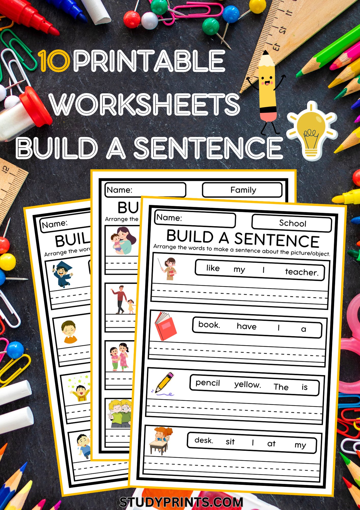Sentence Building Worksheets For Kindergarten 1st 2nd Grade PDF product image (1)