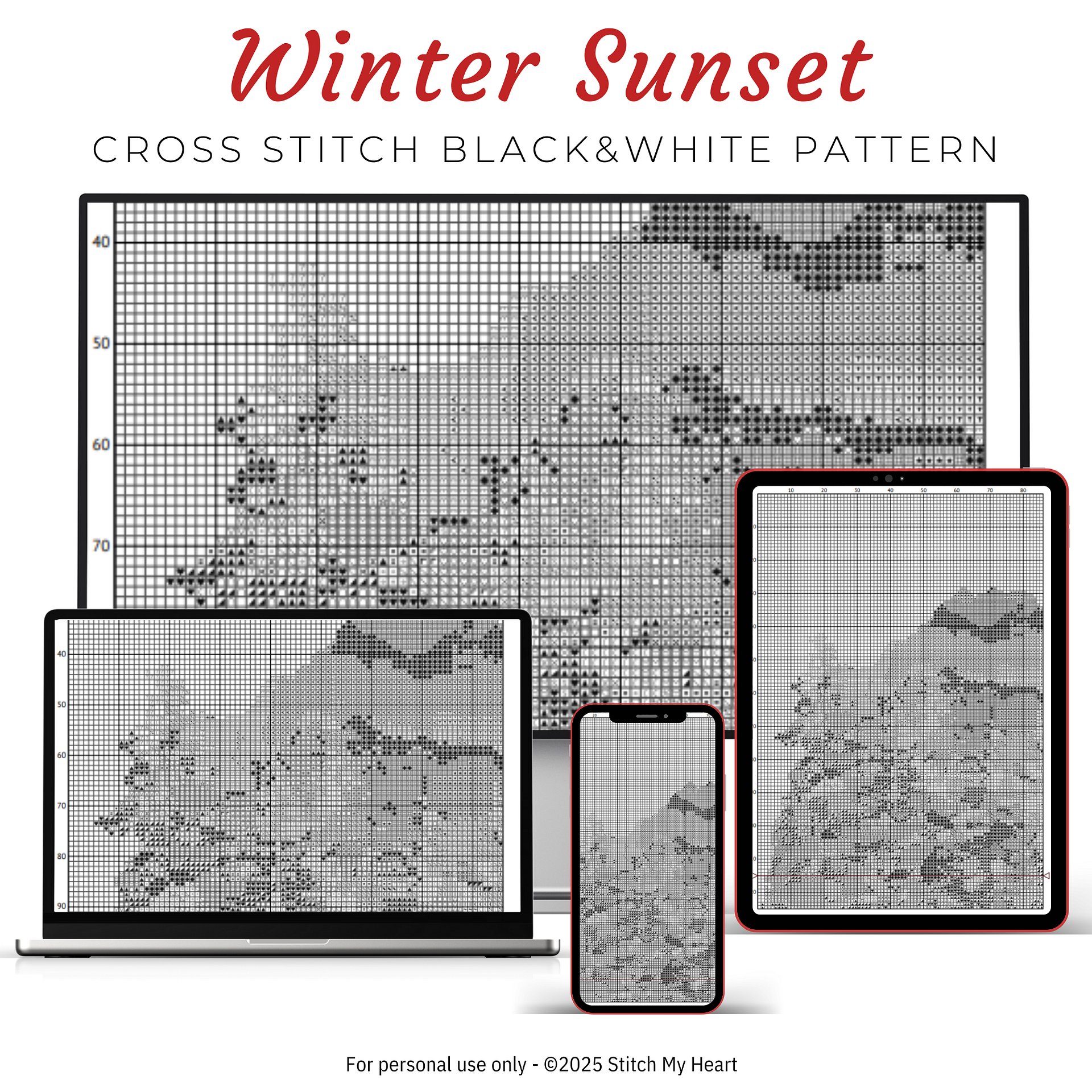 Winter Sunset Cross Stitch Pattern product image (4)