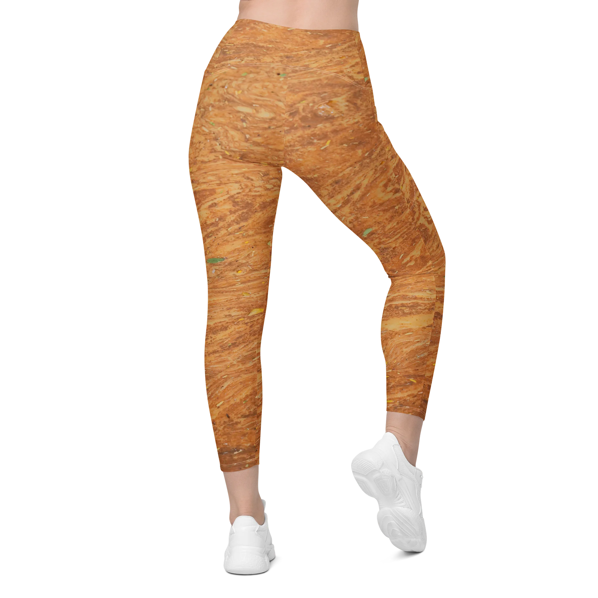 Terracotta Tea: All-Over Print Warm Rust & Leaf V-Waist Leggings with Pockets product image (2)