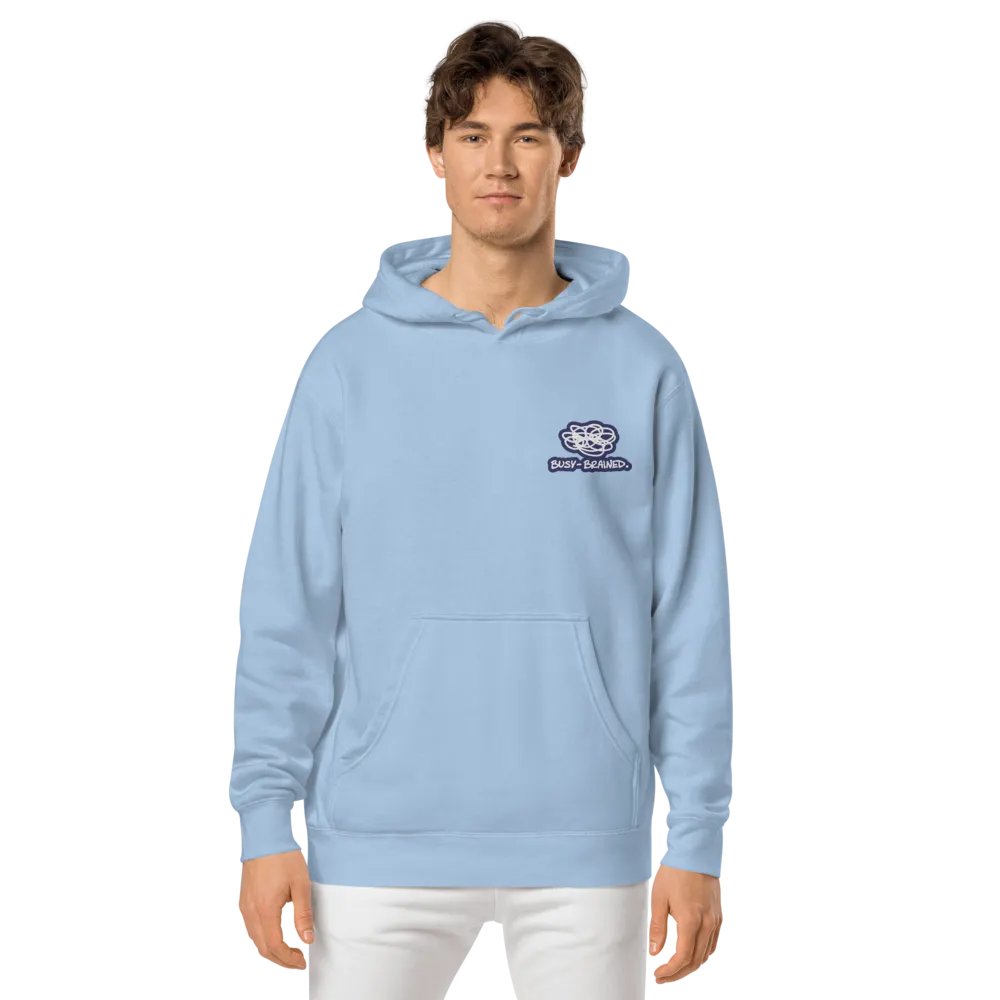 BUSY-BRAINED (L.C. navy bubble design 2) embroidered pigment hoodie product image (2)