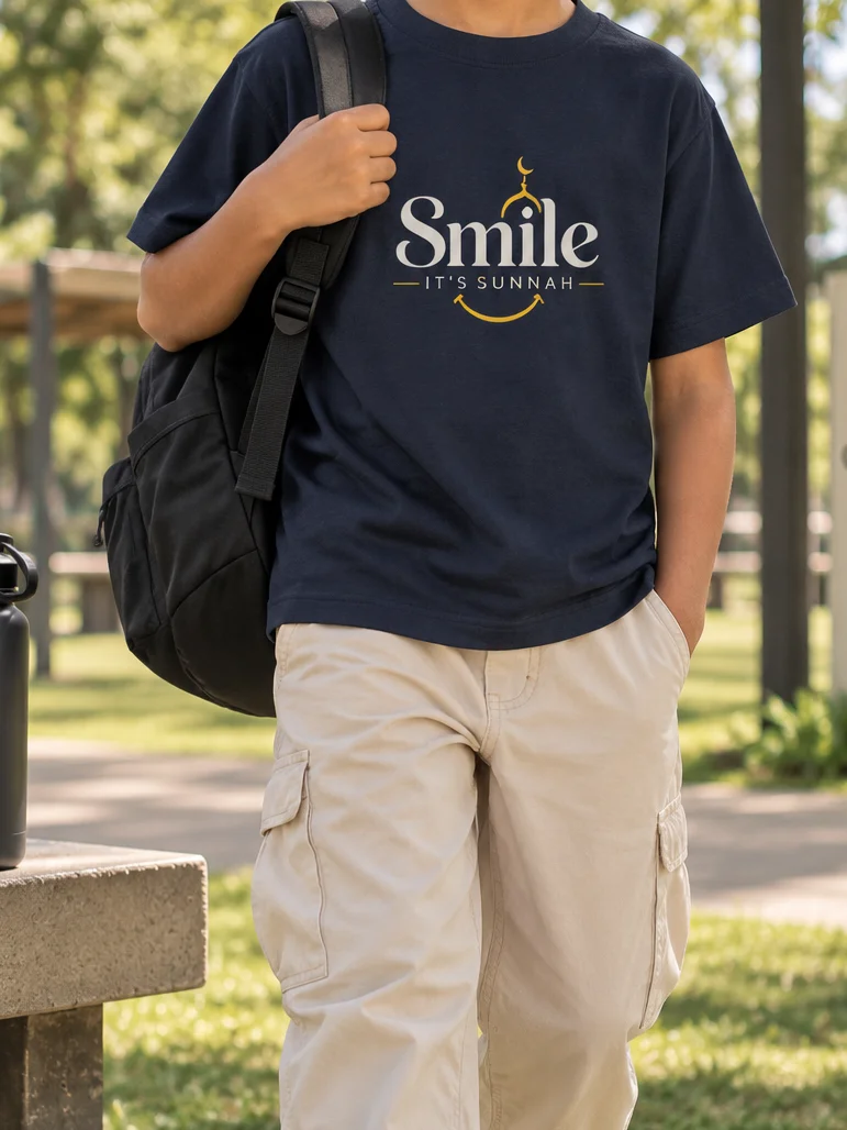 Smile It's Sunnah Printed Unisex Kids T-Shirt | Bold Islamic Youth Tee for Boys and Girls product image (1)