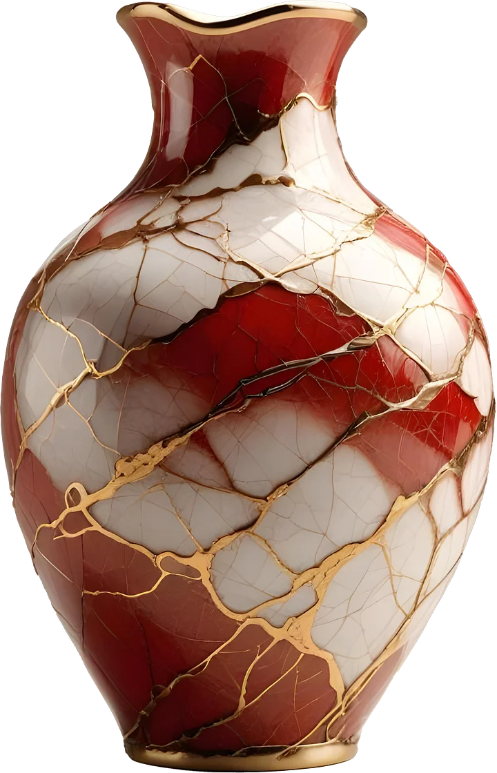Kintsugi Brilliance – Crimson Harmony Vase PNG product image (1)