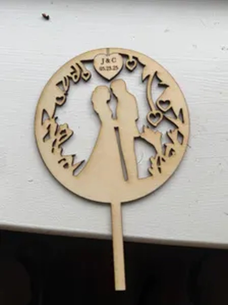 Personalized Wood Wedding Cake Topper – Rustic Couple Silhouette product image (5)