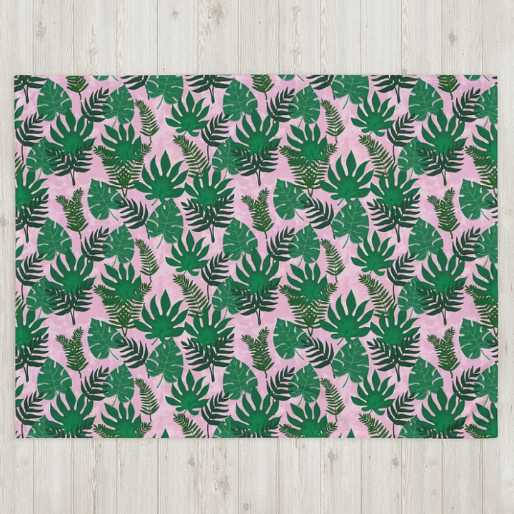 Jungle Leaves Pattern Throw Blanket- Pink Background product image (3)