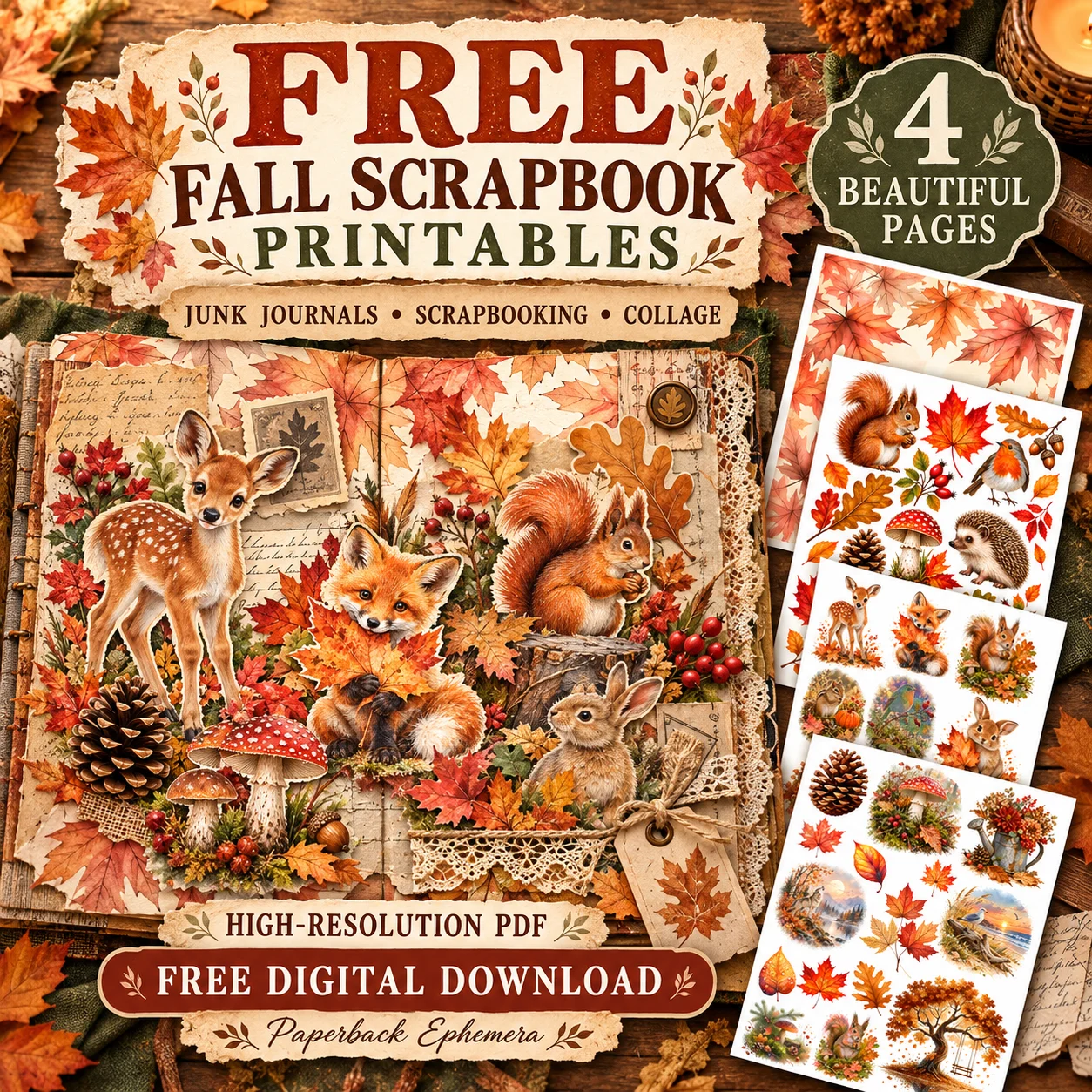 Free Autumn Ephemera Printable PDF – 4 Fall Journal Pages product image (2)
