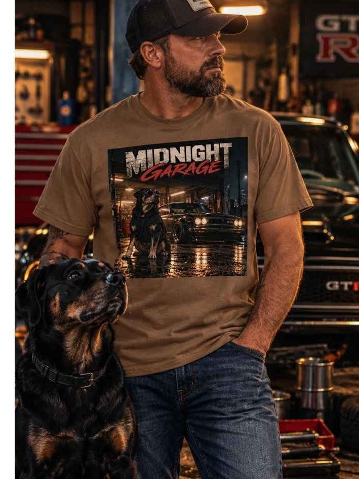 Car Culture Graphic Tee | Vintage Streetwear Dog Shirt | Midnight Garage Dog T-Shirt product image (1)