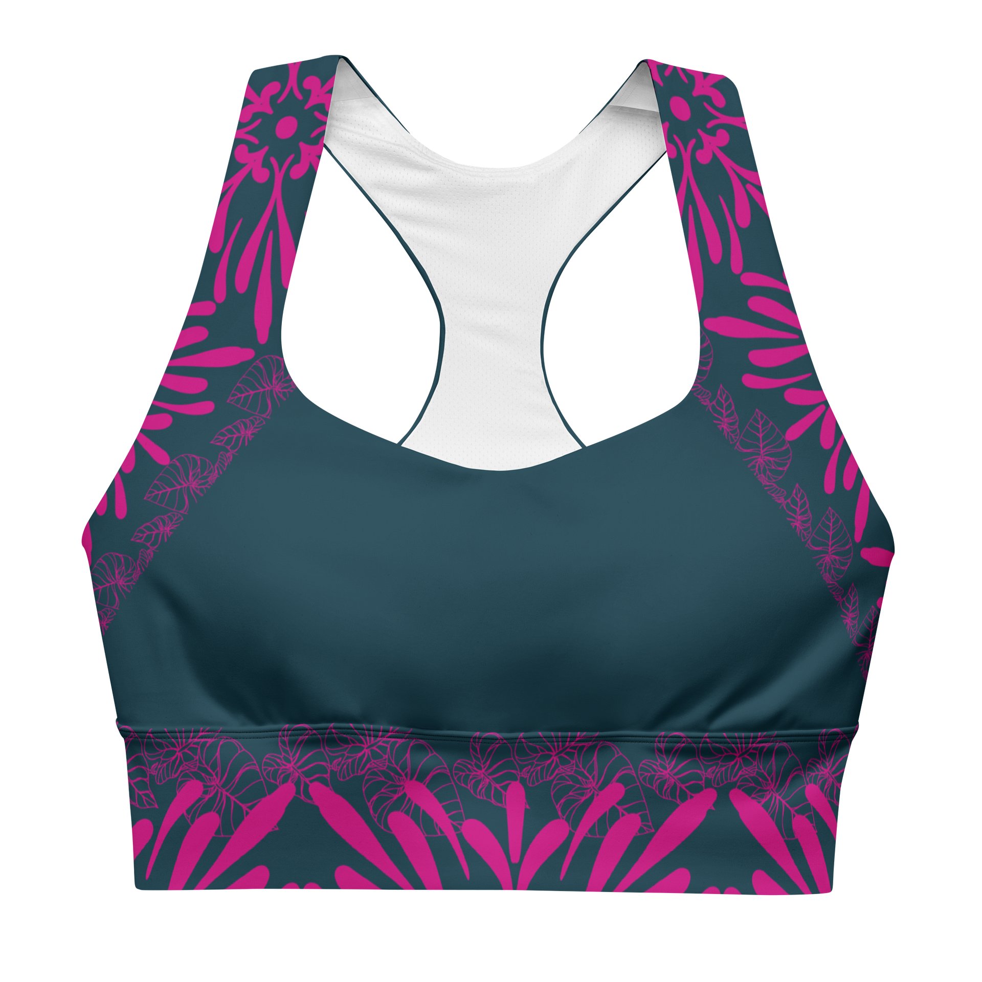 Soutien-gorge de sport long à bordure florale turquoise et magenta product image (1)