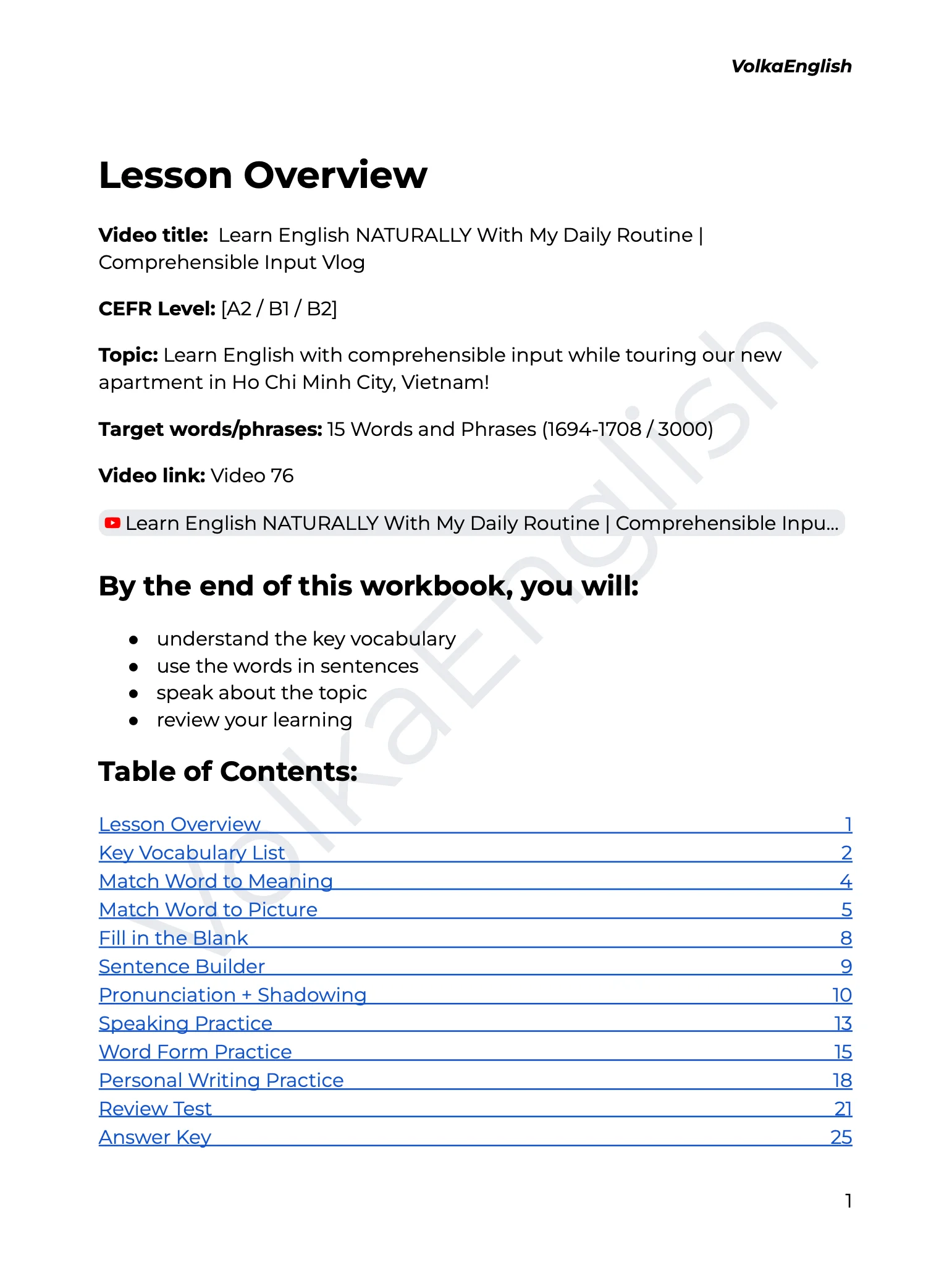 Learn English NATURALLY With My Daily Routine | Comprehensible Input Vlog - Video 76 Study Pack product image (2)