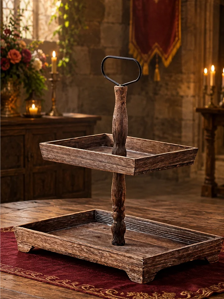 The Armored Kingdom 2 Tier Rustic Wood Tray-Home Decor & Storage-Sturdy product image (1)