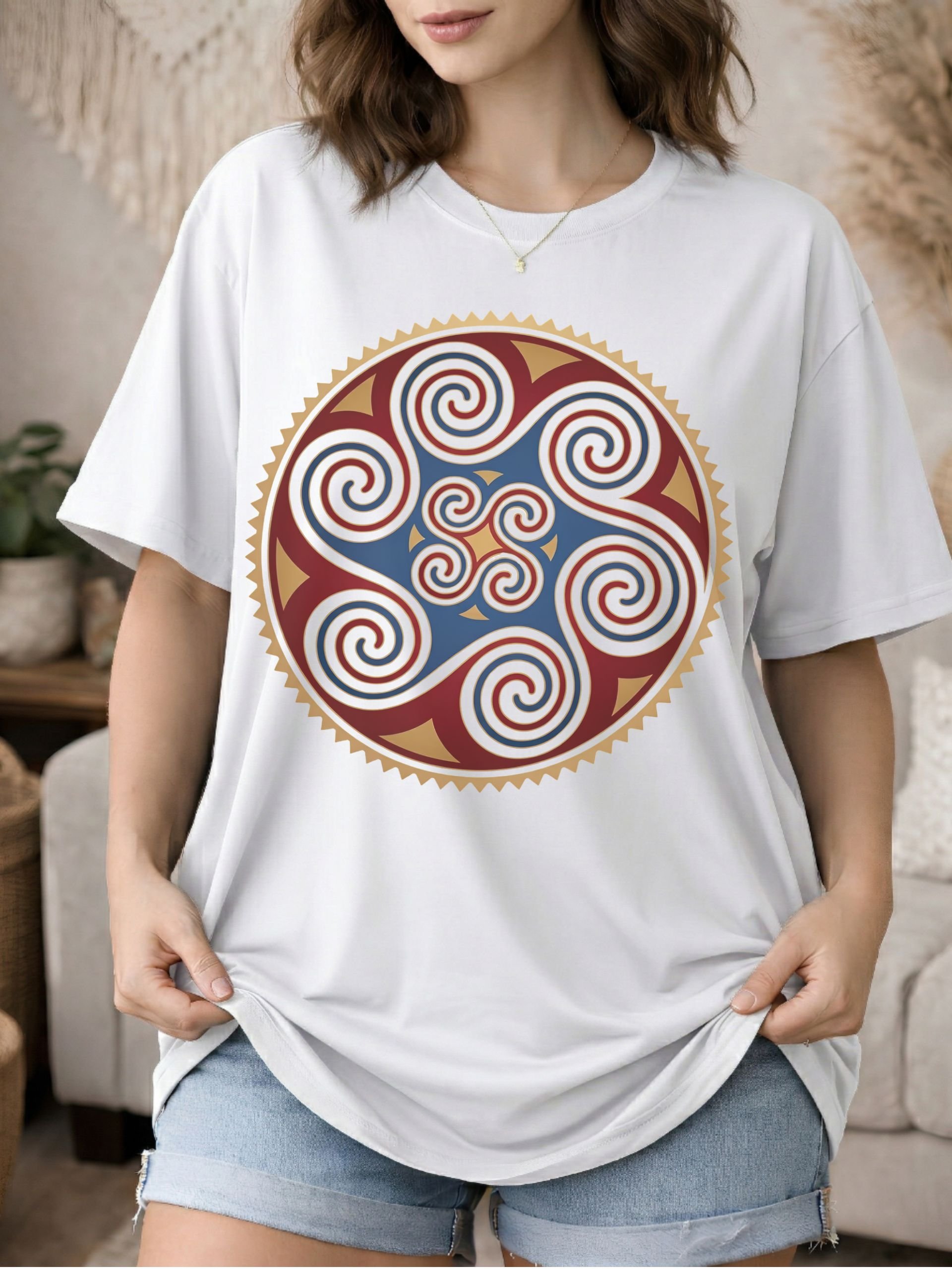 Norse Quadruple Spiral – Gotland Picture Stone Motif - Unisex Premium Cotton T-shirt product image (2)