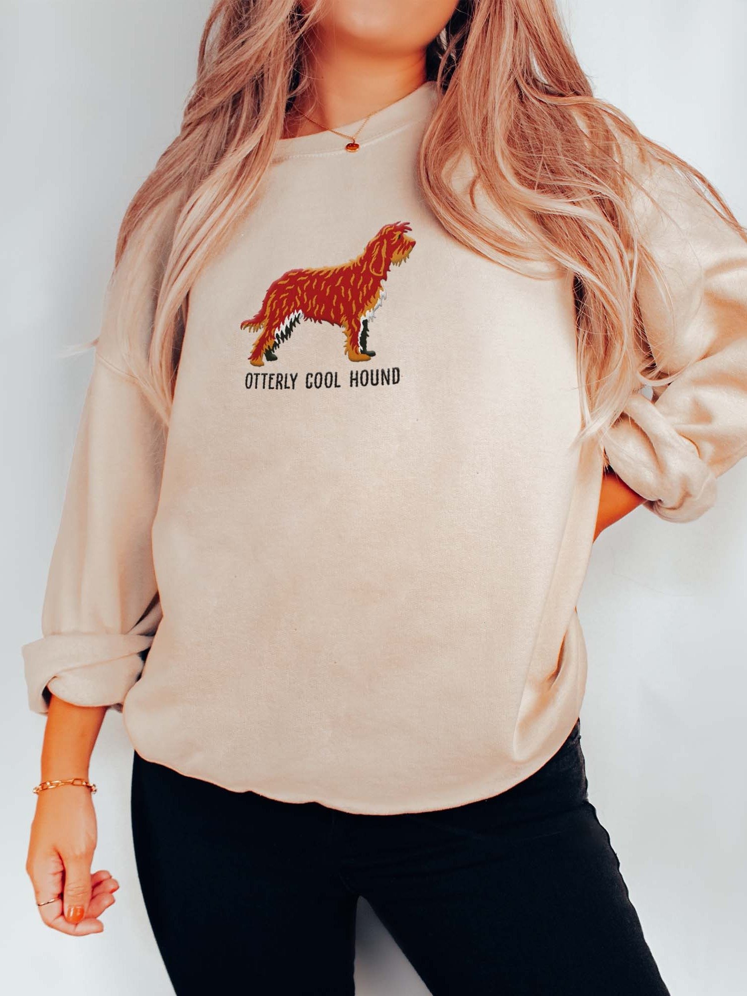 Otterly Cool Hound Sweatshirt (Embroidered) of an Otterhound(Chocolate) product image (2)