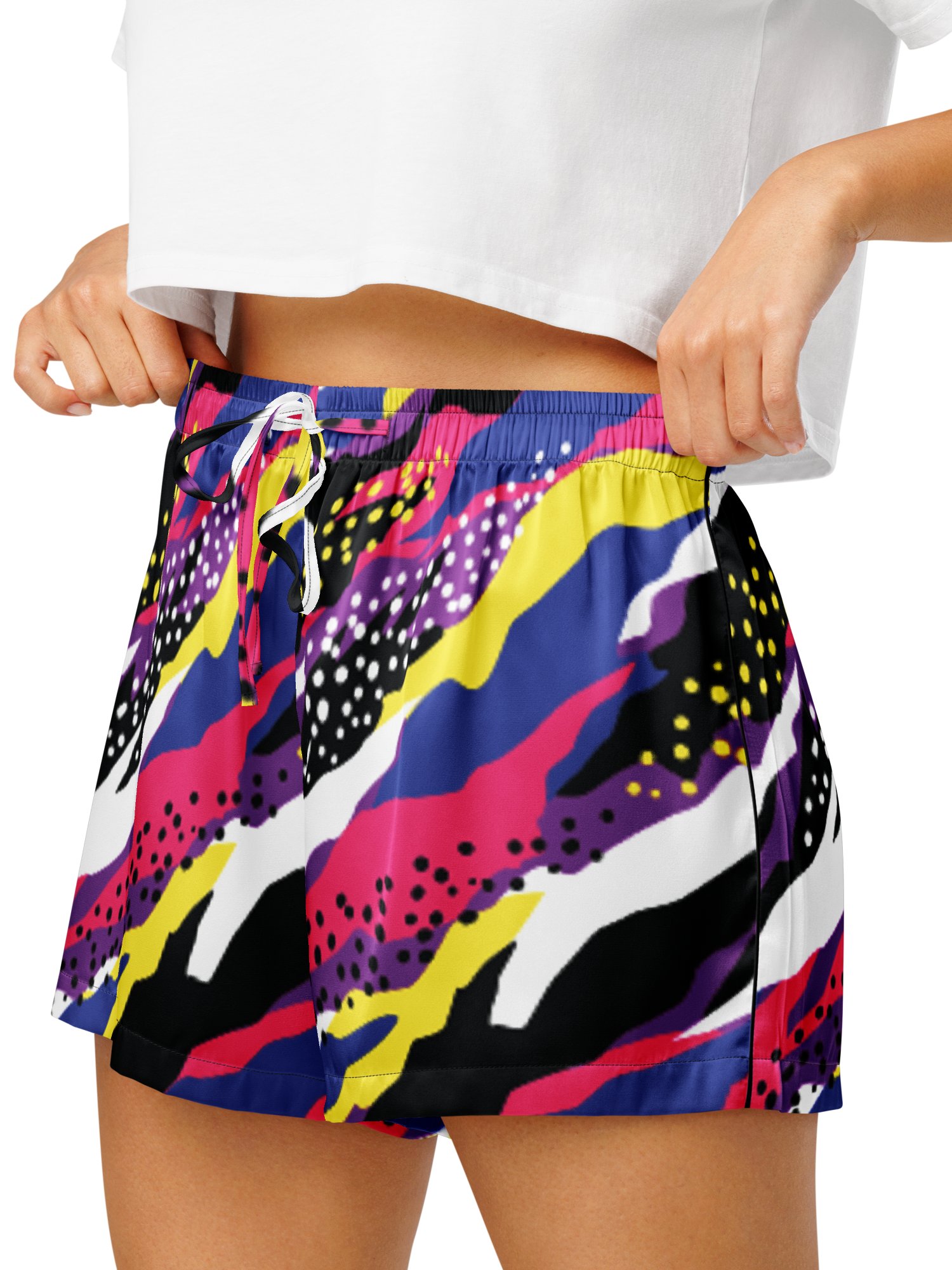 Retro 90s Cyber-Pop Waves | Vibrant All-Over Print Pajama Shorts product image (8)