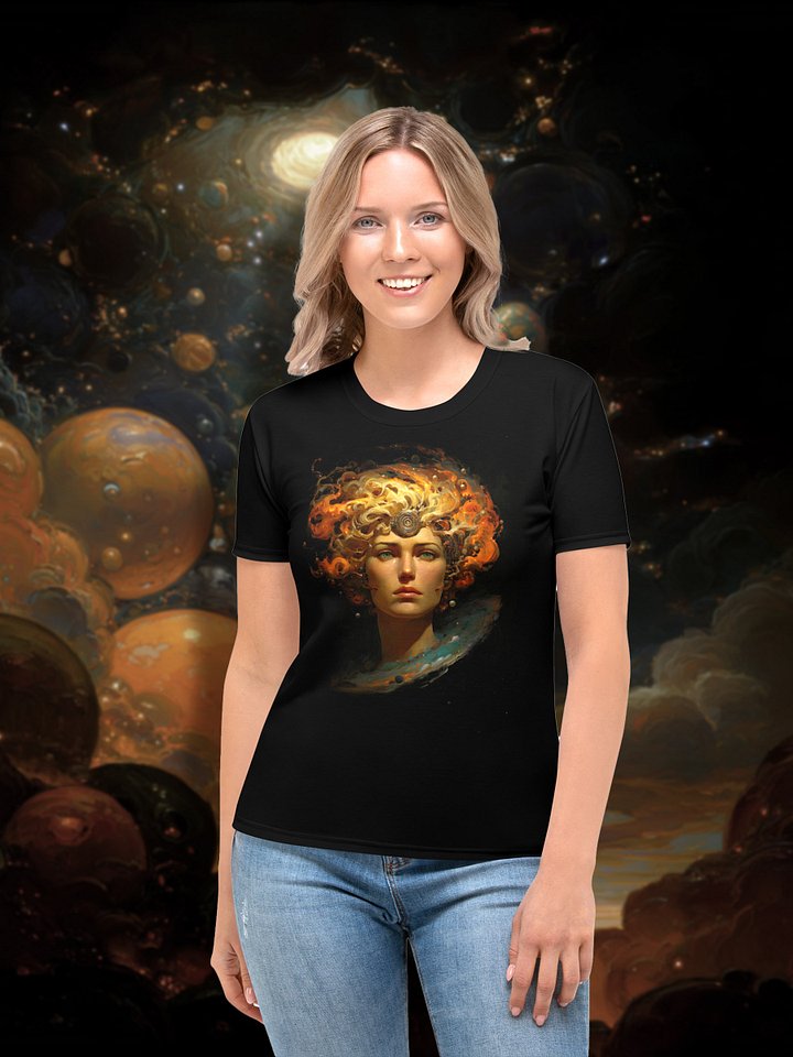 Cosmic Oracle T-Shirt – Futuristic Female Art Tee with Front & Back Galactic Design product image (1)