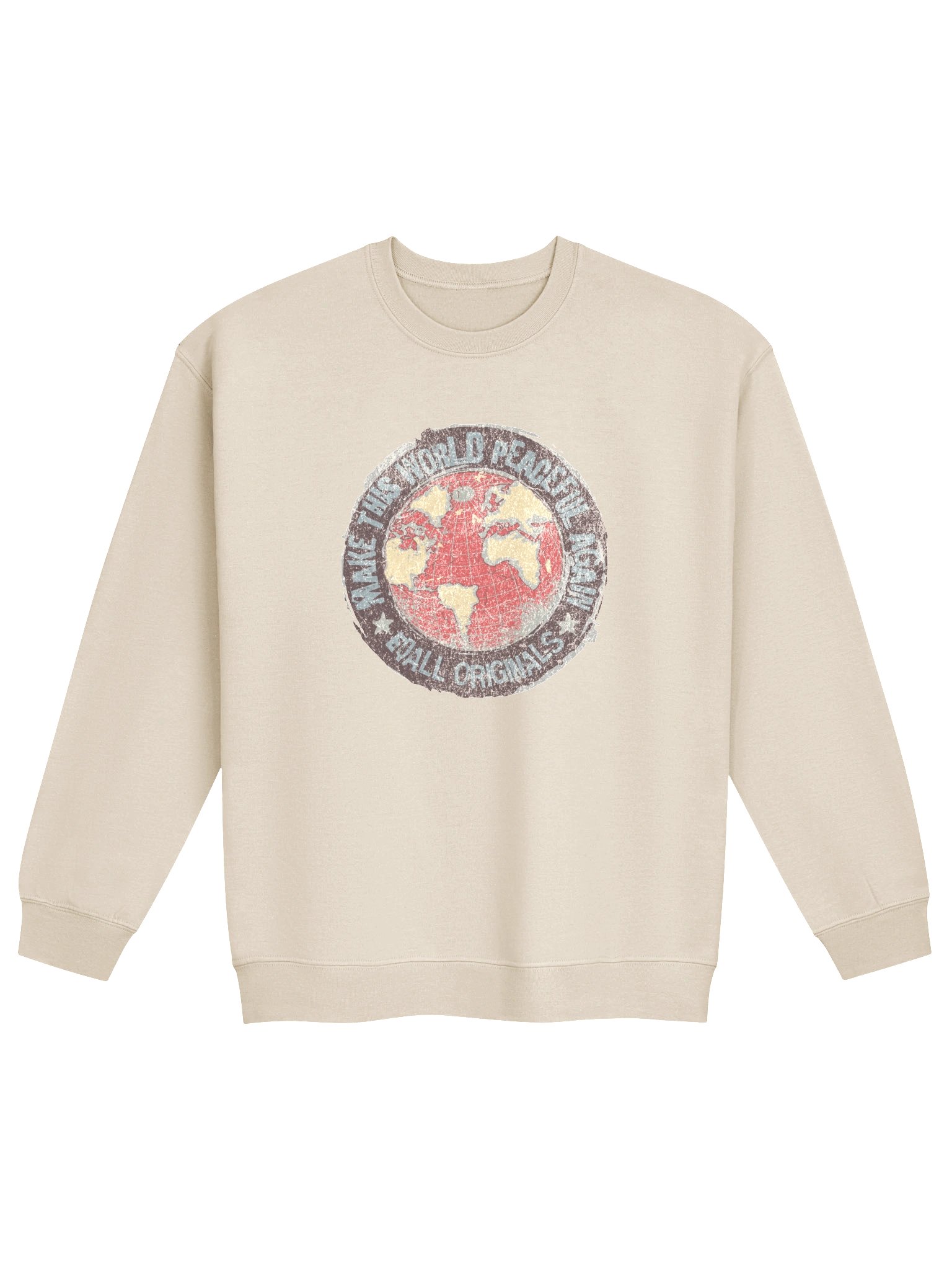 World Peace_EQALL® Originals Unisex Gildan Crewneck Sweatshirt_Vintage Grey / Red / Beige product image (2)