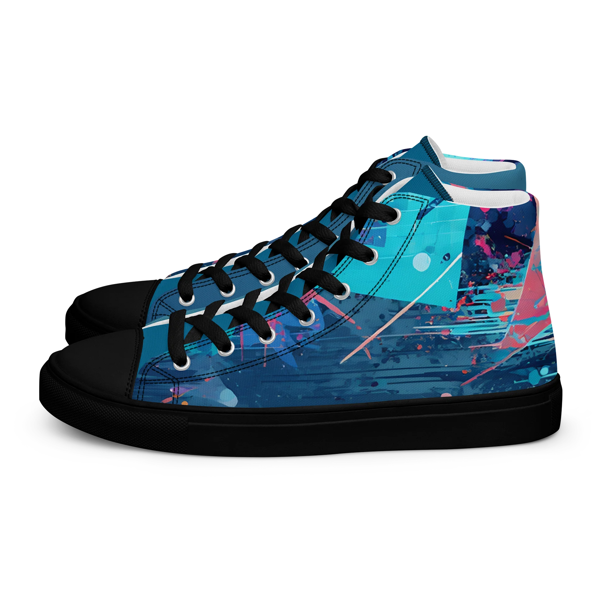 Neon Blue Graffiti Cross Mens High Top Shoes product image (3)