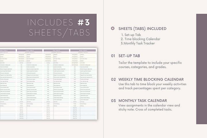 Time Blocking Planner Spreadsheet | Google Sheets Template | 24 Hour Weekly Schedule | Time Blocking Digital Planner | Monthly Task Calendar product image (2)