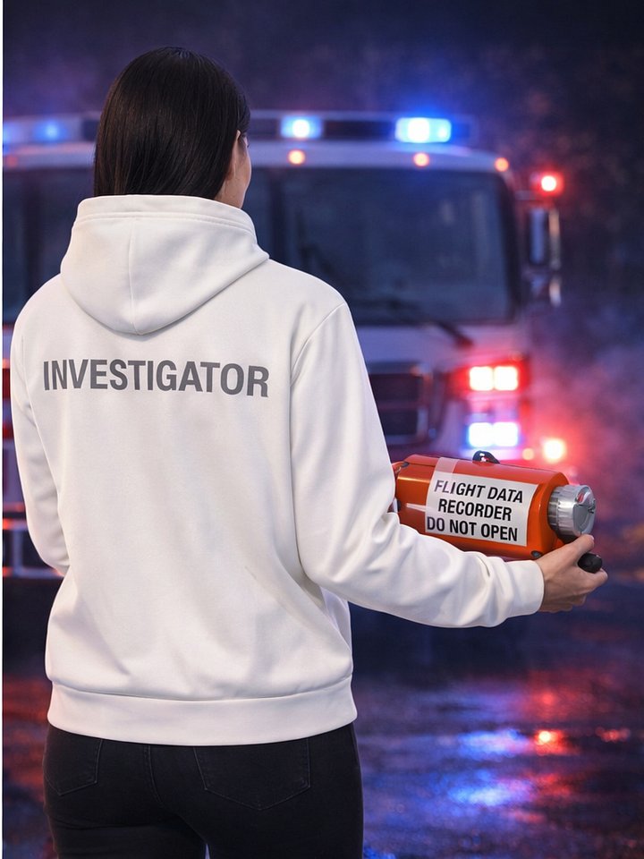Fliegerjacke mit MaydayFile Logo und grauen Investigator-Schriftzug product image (2)