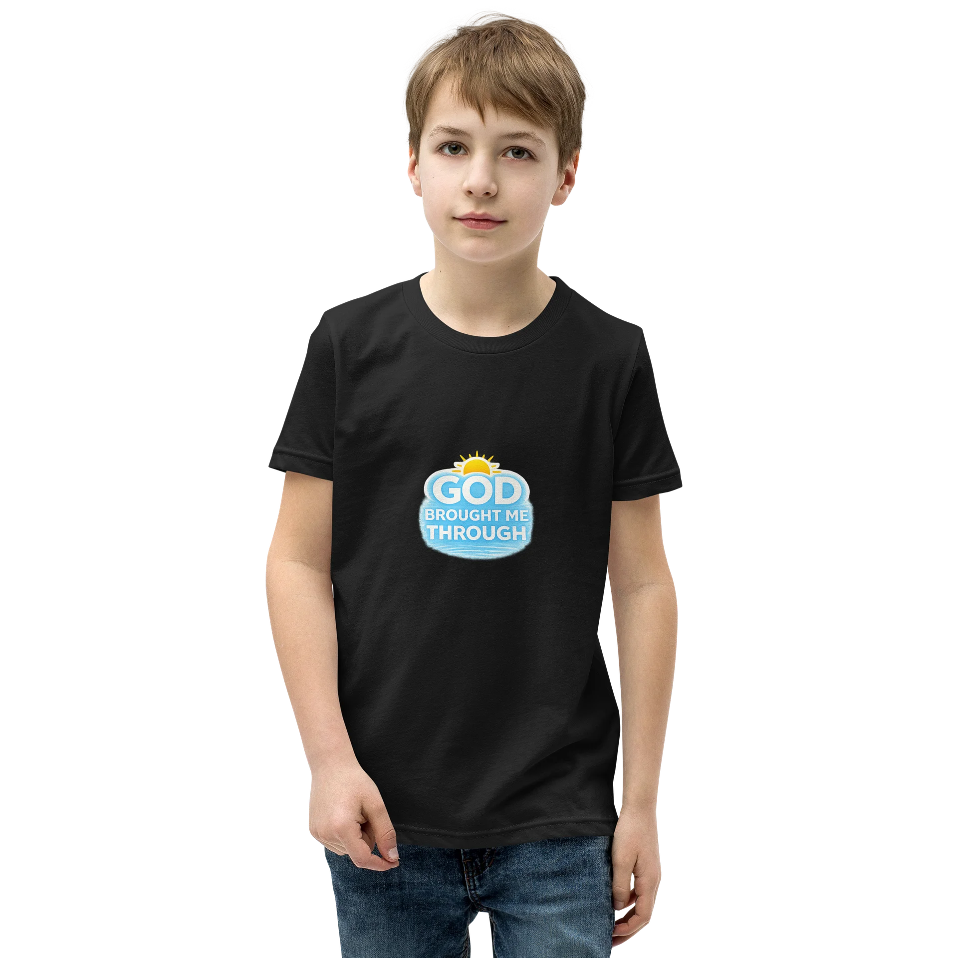 God Brought Me Through Youth T-Shirt – Black & Gold Edition product image (1)