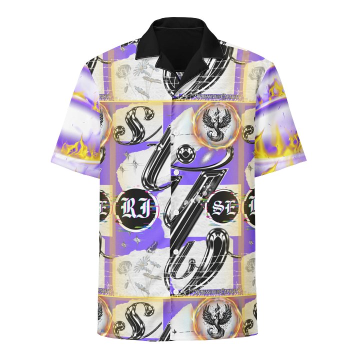 X@C STILL RISE PHOENIX GHOST PURP BUTTON DOWN WHITE FLAME SLEEVE product image (1)