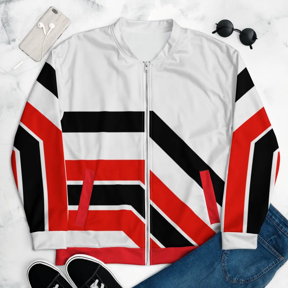 Red/Black/White Bent Lines Unisex Bomber Jacket product image (9)