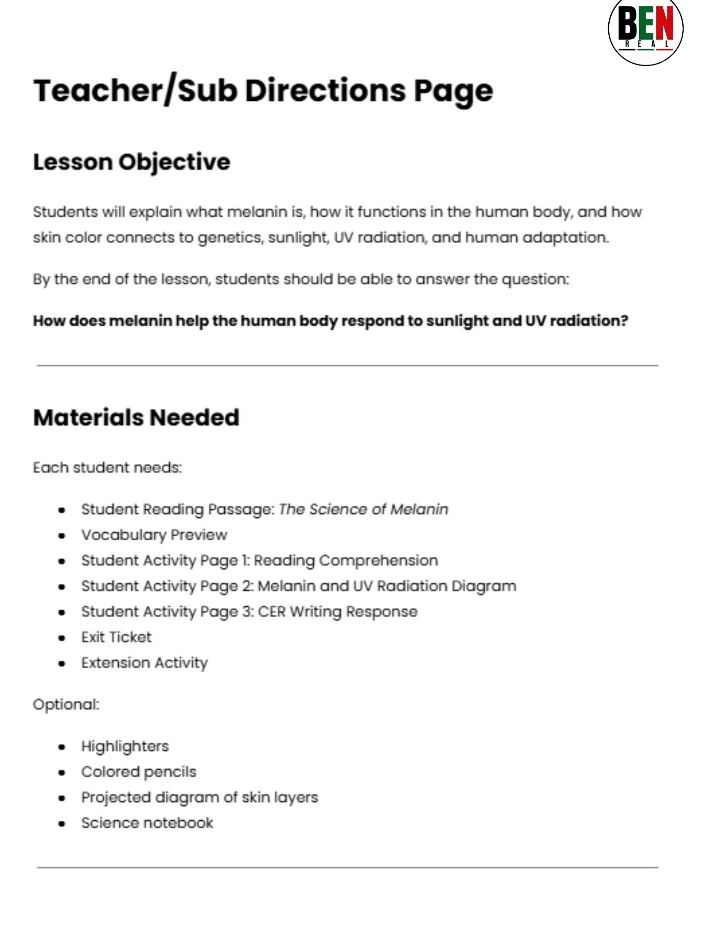 Black History 365 Sub Plan: The Science of Melanin | Middle School Science| 60-Minute Lesson product image (4)