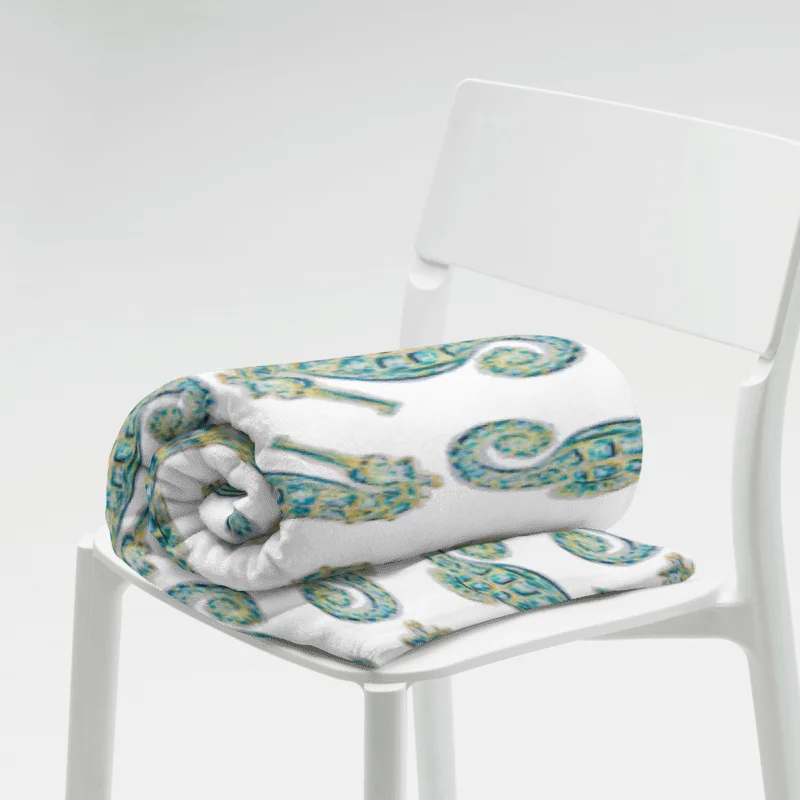 Painted Seahorses on White | Cozy Coastal Throw Blanket | by Monique Faella Designs™ product image (9)